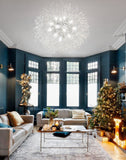 Luxury 12-Light Starburst Crystal Chandelier – Flush Mount & Hanging Option, Chrome Finish