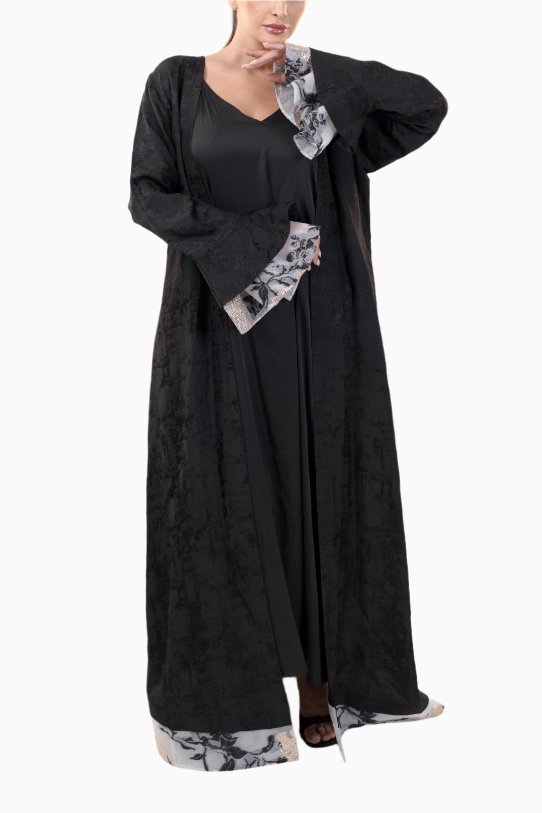 Juliette Tar - Poet Sleeves and Ruffled Tulle Occasion Linen Abaya
