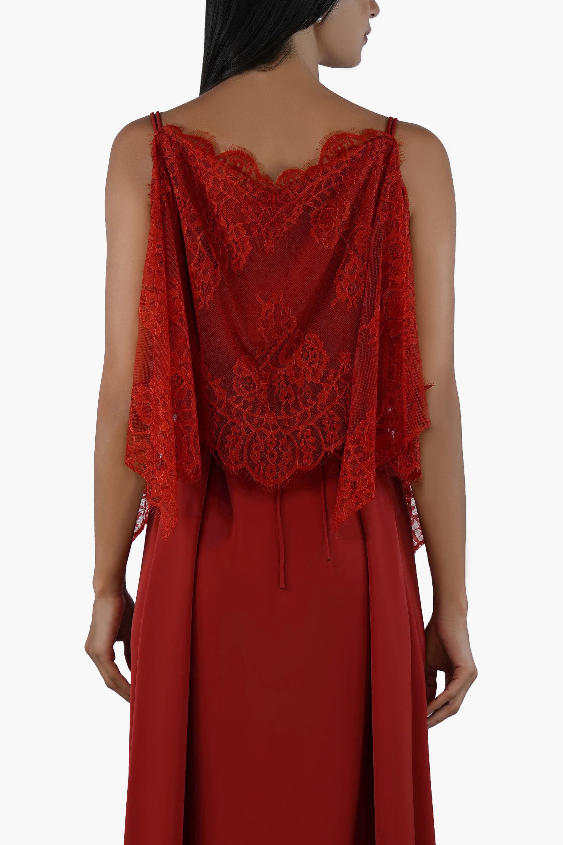 Shaden Ruby- Lace Abaya with Lace Inner Dress Set