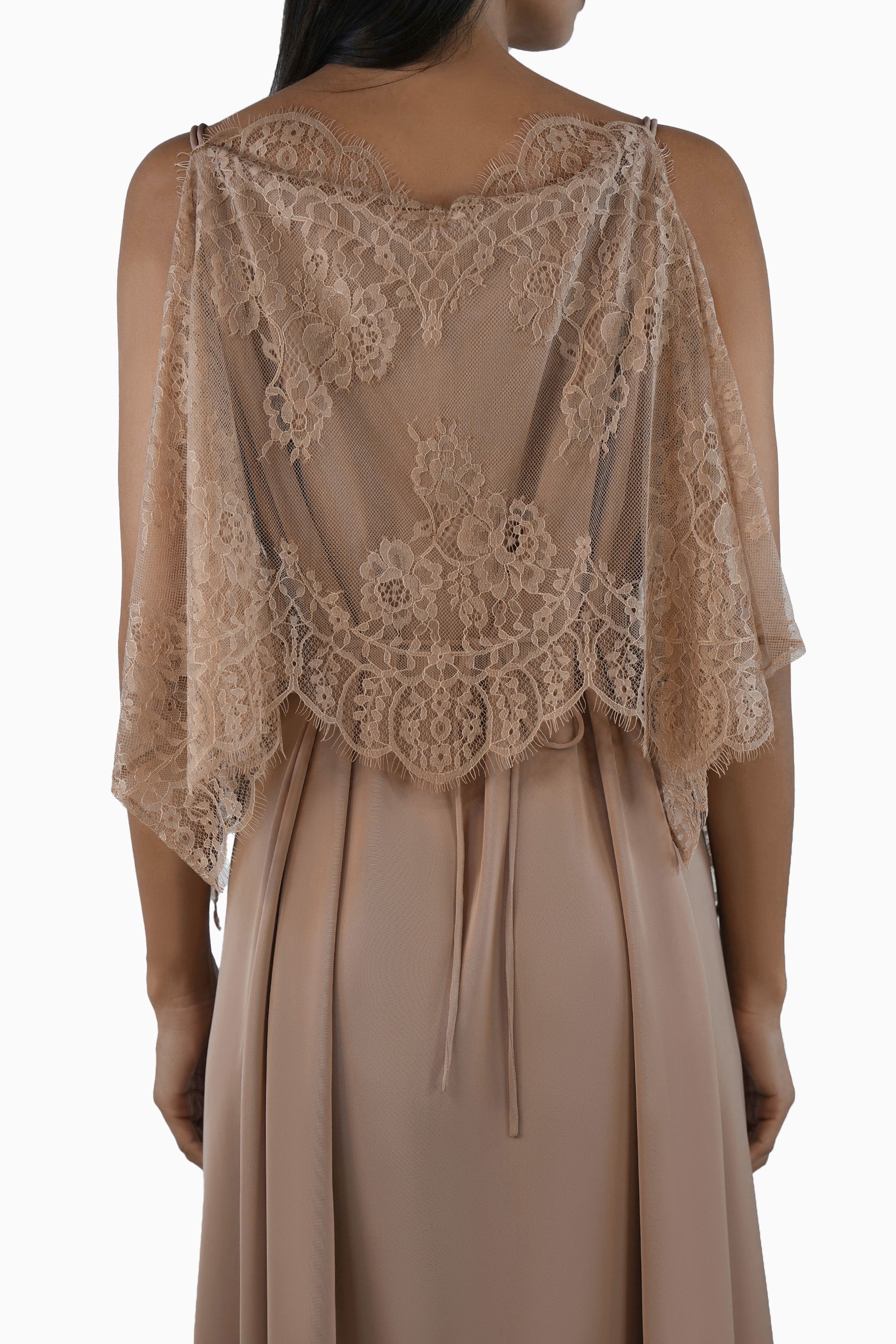 Shaden Sand- Lace Abaya with Lace Inner Dress Set