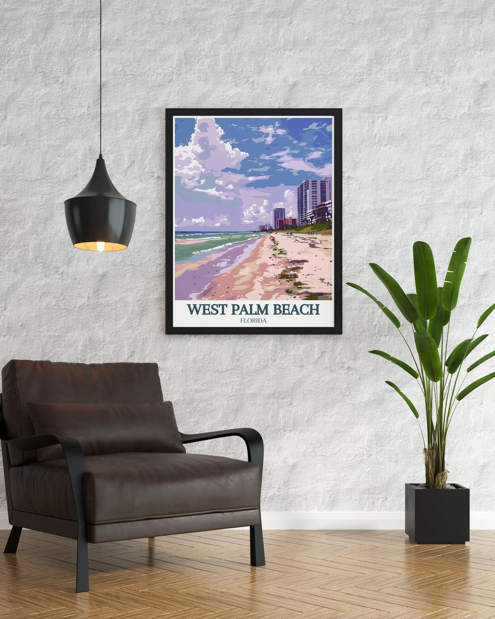 West Palm Beachfront and Palm Beach Marriott featured in this Florida travel print ideal for home decor this elegant artwork brings a coastal vibe to any room making it perfect for fans of Florida and those looking to add modern decor to their living space