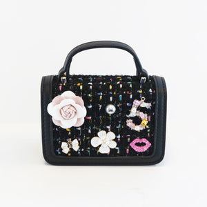 Black Floral & Charms Tweed Purse