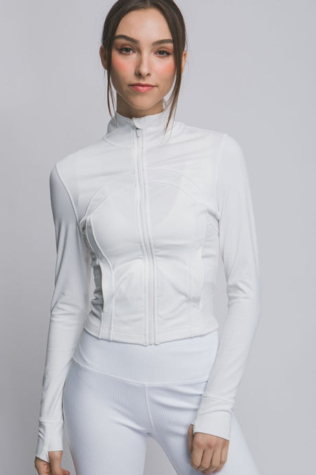 White Active Long-Sleeve Zip-Up Performance Top