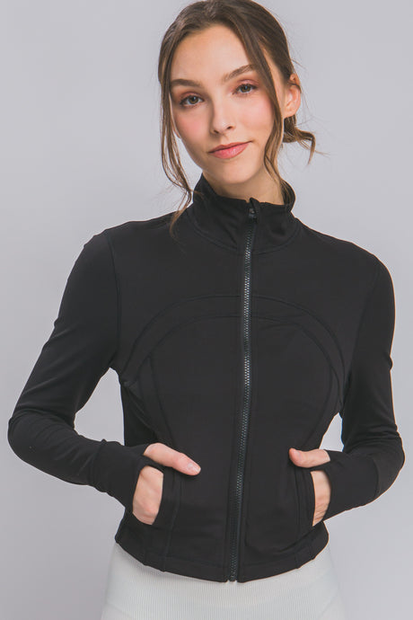 Black Active Long-Sleeve Zip-Up Performance Top
