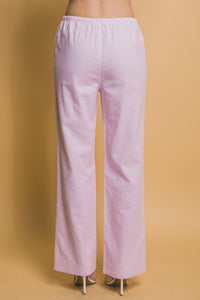 Lt.Pink Linen Wide-Leg Pants